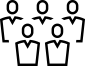 an outline-style icon of five people arranged in two rows an outline-style icon of five people arranged in two rows