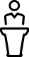 an outline-style icon of a person standing at a podium an outline-style icon of a person standing at a podium